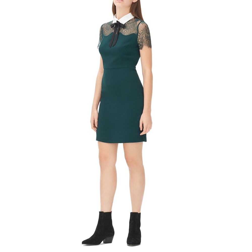 Sandro bow collar Renee lace dress in green
